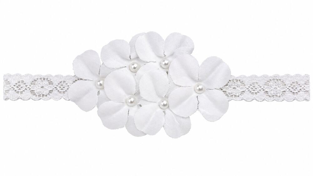 White Floral Lace Baby Headband Baptism Christening Wedding Flower Girl